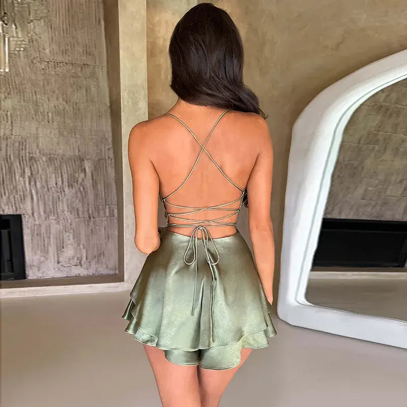 Cici Satin Backless Mini Dress