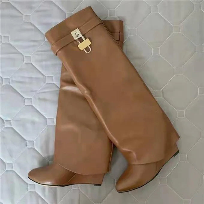 Bianca Faux Leather Wedge Pants Boots