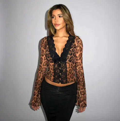 Tasha Sheer Leopard Print Lace Top